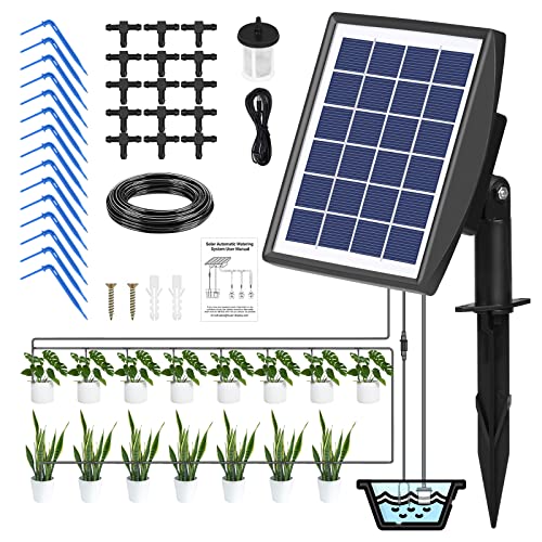 Onherm Irrigazione Automatica Energia Solare, Kit Irrigazione Automatica Da Giardino Con Tubo Lungo 15M E Gocciolatore, Adatto Per Piante In Vaso Da G
