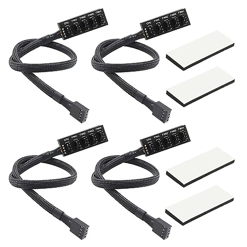 Casstaly 4Pcs Pwm Fan Hub, Pc Cpu Cooling 4 Pin/3Pin Fan Power Cable Hub Splitter Adapter Sleeve Pwm Case Fan Splitter Facile Da Usare