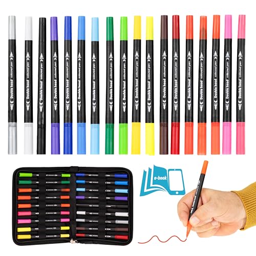 Deskink Pennarelli Doppia Punta - Brush Pen Lettering Set Colori Punta Fine 0,4 Mm E Punta Brush 1,2 Mm Con Portapennarelli- Marker Pennarelli