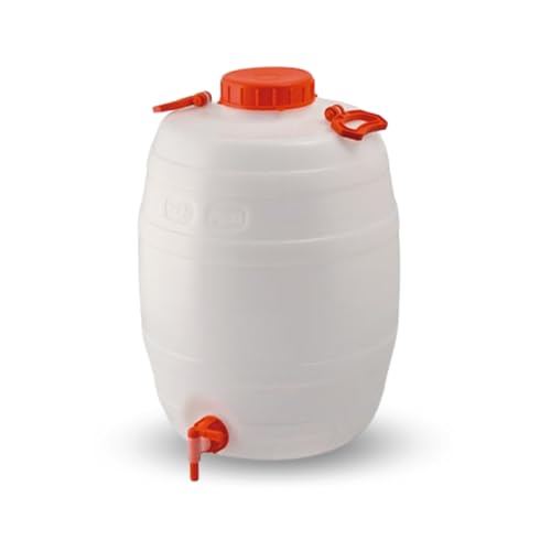 Paluplus Fustino Botticella Con Rubinetto, Misura 39X56 Cm E Capacità 50 Litri, Contenitore In Plastica Con Maniglia In Acciaio Per Il Trasporto Di Li