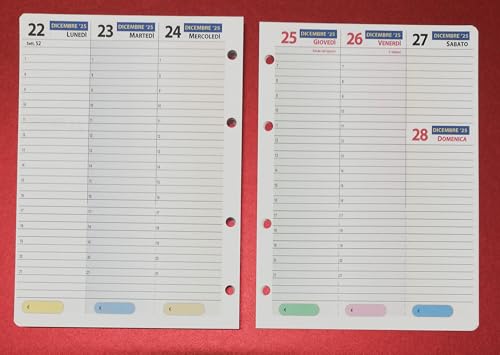 Ricambio Formato A5 15X21Cm Per Raccoglitore A 4 Anelli (Calendario Settimanale Con Orari) Con 4 Fori