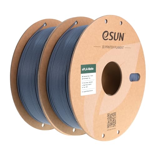 Esun Filamento Per Stampante 3D Pla Opaco Aggiornato, Filamento Pla Opaco Da 1.75Mm, 1 Kg Per Bobina, 2 Bobine Per Stampanti 3D,Grigio Scuro