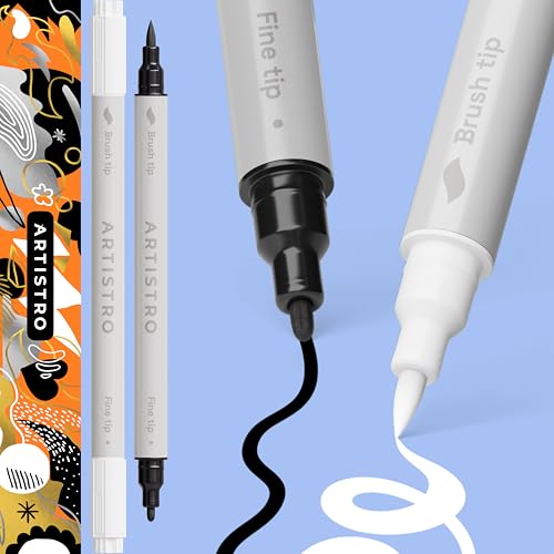 Artistro Set Of 2 Acrylic Paint Pens Dual Tip Brush + Fine White+Black