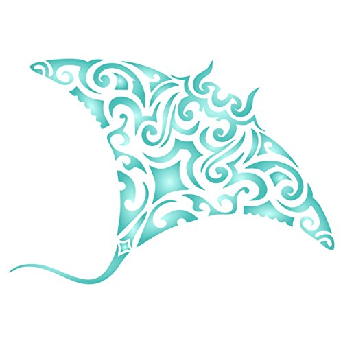 Manta Ray Stencil - 23 X 15 Cm (M) - Riutilizzabile Maori Tribal Tattoo Stingray Devil Fish Wall Stencil Template