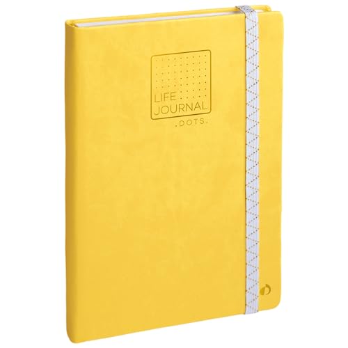Quo Vadis 2371185Q Taccuino Giallo Life Journal Rigatura "Dots" (A Puntini) Con 5 Pagine Di Indice Formato 15X21Cm Nastro Segnalibro Carta Kraft 90 G,