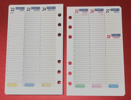 Tipome.Com Ricambio Per Oganizer A6 Formato Personal 10X17Cm - Con 6 Anelli (Settimanale Con Orari)