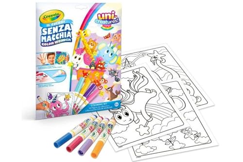 Crayola - Color Wonder, Coloring Set Con 18 Pagine Da Colorare E 4 Pennarelli Senza Macchia, Soggetto Unicreatures, Attività Creativa Per Bambini, Età