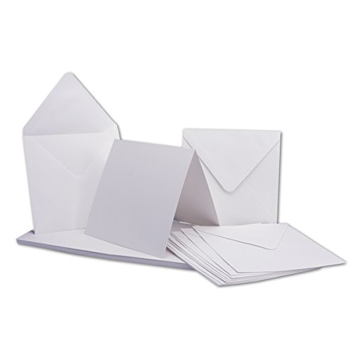 Set Di 30 Biglietti Pieghevoli, Quadrati, Bianchi, Bianchi, Pieghevoli, 13,5 X 13,5 Cm, 240 G/M², Con Buste Quadrate, 14 X 14 Cm, 120 G/M², Con Incoll
