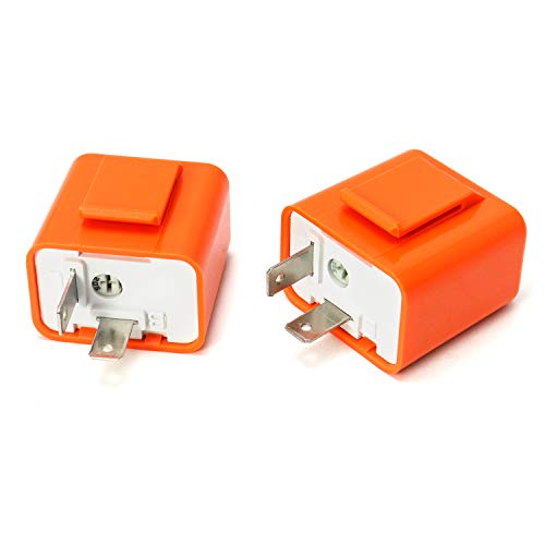 Qwork Universal 12V 2 Pin Rele Frecce Led, Elettronico Relè Lampeggiante Con Regolatore Frequenza Per Auto E Moto, Arancio, 2 Pezzo