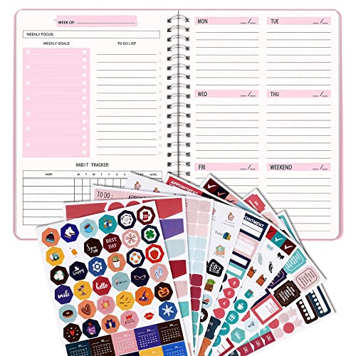 Weekly Planner, Agenda Settimanale A5 Spirale Non Datata, Quaderno Planner Settimanale, Planning Settimanale 52 Pagine, Con 8 Fogli Adesivi Planner (R