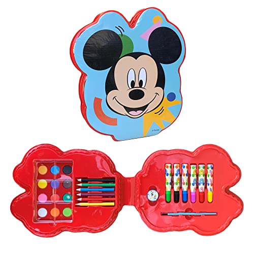 Valigetta Colori Per Bambini, Topolino, Disney, 26 Pezzi, Set Da Disegno, Valigetta Sagomata, Acquerelli, Pennarelli, Pastelli, Idea Regalo