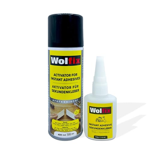 Wolfix Super Attack Colla 100G - Attivatore Colla Cianoacrilica 400Ml - Colla Extra Forte Per Tessuti, Scarpe, Legno, Ceramica, Metallo E Tutto - Coll