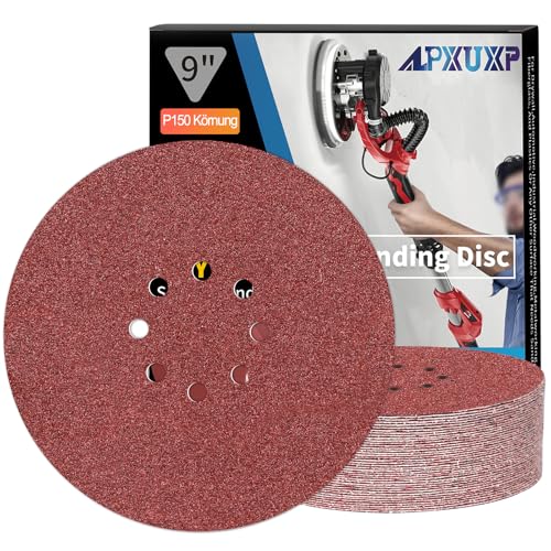 Alpxuxp Dischi Abrasivi 225 Mm,15 Pezzi Rotondi Carta Vetrata Abrasiva 150 Grana 8 Fori In Rosso,Smerigliatrici Per Cartongesso E Giraffe Abrasive