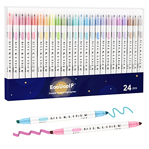 Eoouooip Evidenziatori, 24 Colori Evidenziatori Pastello, Set Evidenziatori Con Punta Fine E A Scalpello, Non Sanguinano E Si Asciugano Velocemente, M