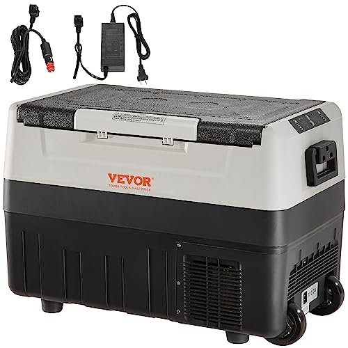 Vevor Frigorifero Per Auto, 35 Litr Frigo Compressore Congelatore Portatile Elettrico Per Campeggio, Con Ruote, A Doppia Zona, 0,6Kw.H Da -20°C A 10°C
