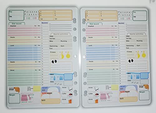 Food Diary, Agenda Fitness Planner, 14,5X20,5Cm - 50 Sheets (100 Days) Universal A5 Size Punched Inserts Filler Paper Pages For 2, 3, 4, 6 Ring Binder