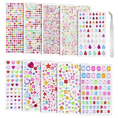 Set Di 2929 Pietre Glitterate Autoadesive Con 1 Pinzette, Strass Colorati, Adesivi Con Brillantini, Multicolore, Diverse Forme, Dimensioni Per Lavori