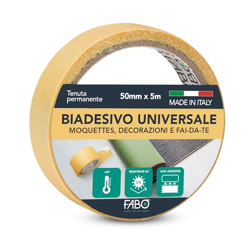 Fabo Nastro Biadesivo Universale Resistente 5 Metri X 50 Mm Per Moquette, Tappeti, Decorazioni, Bricolage. Facile Da Installare E Da Togliere. Made In