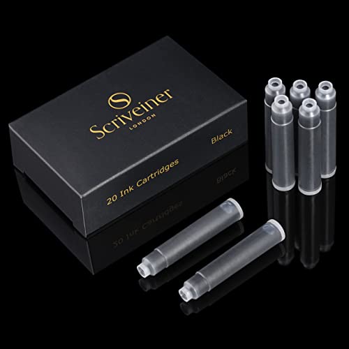 Cartucce D'Inchiostro Per Penna Stilografica Scriveiner - Nero - 20 Cartucce Standard, Made In Uk, La Migliore Cartuccia Per La Tua Scriveiner, Le Dim