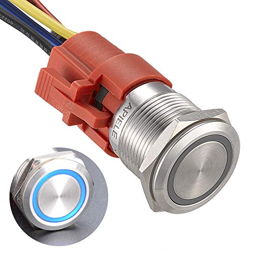 Apiele 19Mm Latching Metallo Interruttore A Pulsante,Interruttore Autobloccante Pulsante 12Vdc 5A,Acciaio Inossidabile Pulsante Con Led Impermeabile C