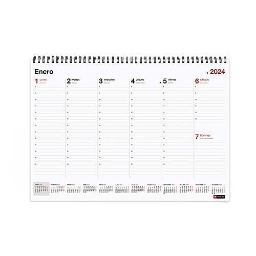 Miquelrius - Planning Settimanale 2024 Basic, Planning Settimanale Da Tavolo, Formato A3: 420 X 296 Mm, Con Spazio Per Annotare, Doppia Rilegatura A S