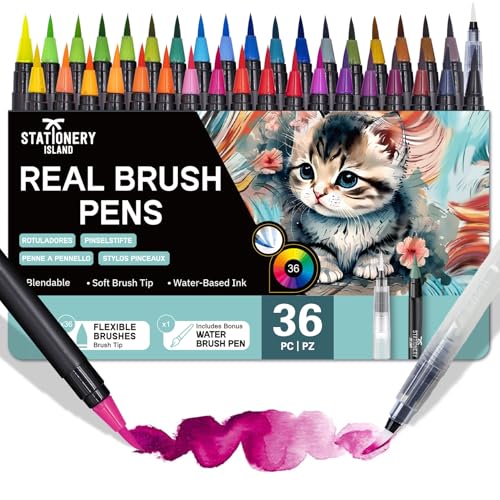 Stationery Island 36 Pennarelli Acquarello +1 Penna Pennello Acqua Brush Pen Set Pennarelli Acquerellabili Professionali Per Calligrafia Disegno A Col
