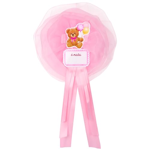 Betessin Fiocco Nascita Bimba Rosa Coccarda Nascita Esterno Fiocco Orsetto Neonata Con Nome Scrivibile Decorazione Bomboniere Nascita Battesimo Da App