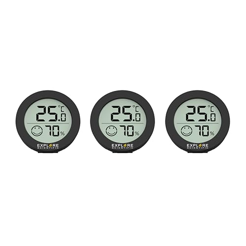 Explore Scientific Wsh0008 Mini Termometro Igrometro Con Indicatore Di Comfort, 3 Pack, Display Lcd, Temperatura, Umidità, Dimensioni Ridotte, Nero