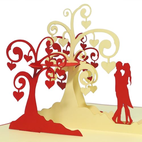 Lin - Pop Up 3D Biglietto Di Auguri Per Un Matrimonio, Coppia Sotto Albero A Cuori (#64)
