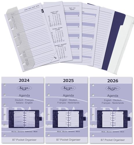 Kalpa Agenda Tascabile A 6 Anelli 2024-2025-2026 Nachfüllpackungen Wöchentlich Komplettset Deutsch Französisch Und Zusätzliche Tabsheets, Zippocket Un