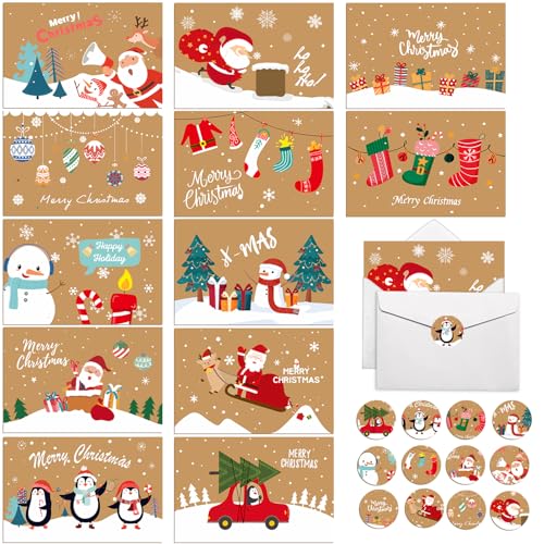 Biglietti Auguri Natale, 24 Pezzi Biglietto Auguri Natale, Biglietti Natale Con Busta E Adesivi, Collassabile Cartoline Natalizie, Piccoli Biglietti A