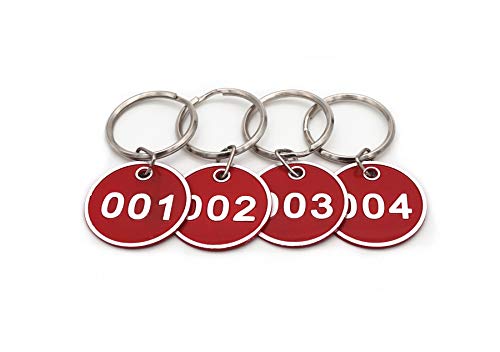 Nantun Aluminum Alloy Metal Key Tag Set, Number Id Tags Key Chain, Numbered Key Rings, 50 Pieces - Red -151 To 200