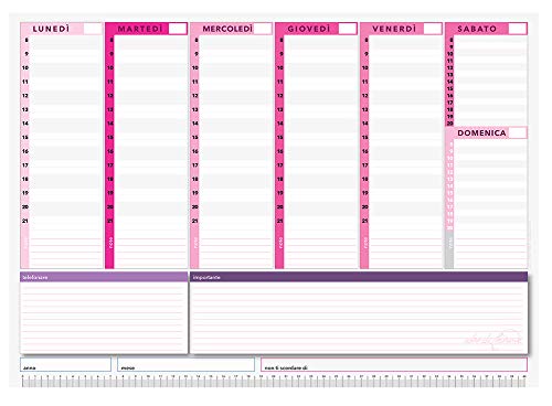 Pink Power - Planner Settimanale 42X30 - Agenda Planner Da Tavolo Perpetua - Legatura In Basso