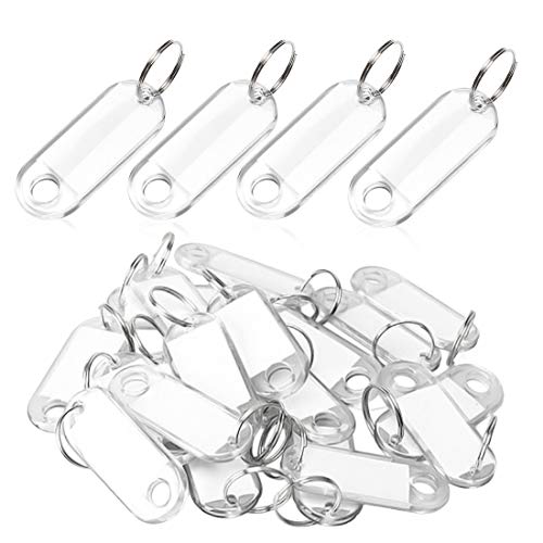 Bluelves Portachiavi Targhetta Plastica, 50 Pack Targhette Per Chiavi Carta Di Carta Scrivibile Portachiavi Per Id Etichette Identificativo Chiave Cop