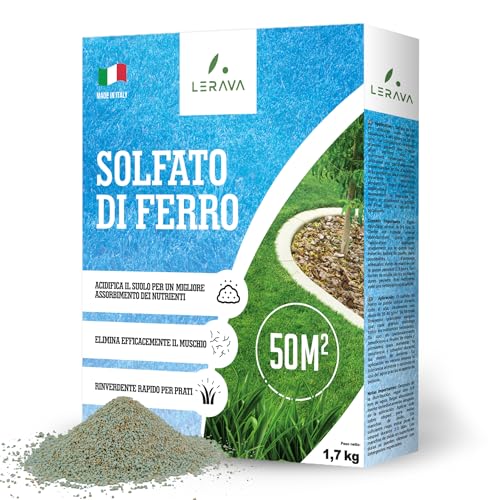 Lerava® Solfato Di Ferro Antimuschio [Elimina Muschio] - 50M² - Concime Prato Granulare Acidificante - Antimuschio Per Prato E Giardino - Rinverdente 