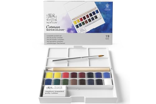 Winsor & Newton - Cotman Confezione Tascabile "Sketchers' Deluxe" 16 Mezzi Godet + 1 Gamma + 1 Matita + Tavolozza