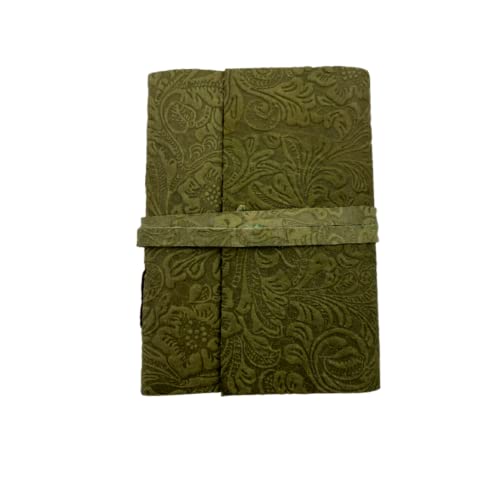Overdose Green Flower Leather Journal - With Antique Flowers Art Handmade Edge Paper Leather Bound Journal | Leather Sketchbook - Drawing Journal - Jo
