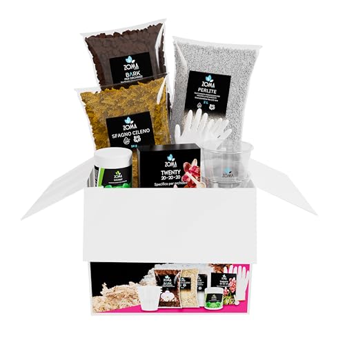 Zoma - Kit Rinvaso Per Orchidee Completo - Concime Orchidee, Radicante Per Piante, Sfagno Cileno, Bark Per Orchidee, Perlite Per Piante, Guanti, E 3 V