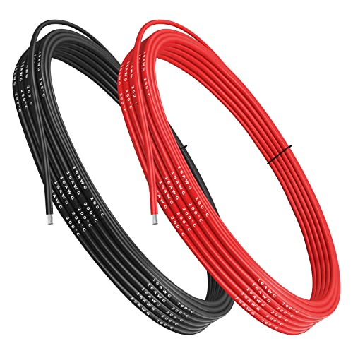 Makerfire Cavo Di Silicone Calibro 16, 16 Awg Hook Up Filo Elettrico 8.2Ft Nero E 8.2Ft Rosso - Morbido E Flessibile 252 Fili 0.08Mm Di Resistenza Ad