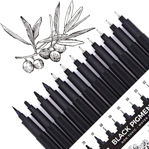Yisan Penne Da Disegno Nere, Set Di 12 Penne Artistiche, Penne A Inchiostro Fineliner, Penne Fineliner, Penne Manga, Penne Tecniche Per Schizzi, 70337