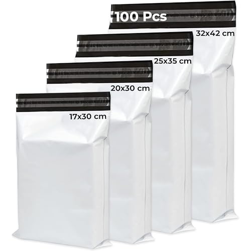 Ugix Buste Per Spedizioni Vinted, 100Pcs-4 Misure- Sacchetti Spedizione Opaqui Autoadesivi, Pacchi Per Spedizioni Vinted Vestiti, Scarpe,Libri-Resiste