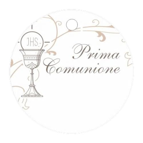 35 Pz Tag Tondo In Cartoncino Prima Comunione Diam.3,8 Cm Bomboniera Segnaposto Decorazione