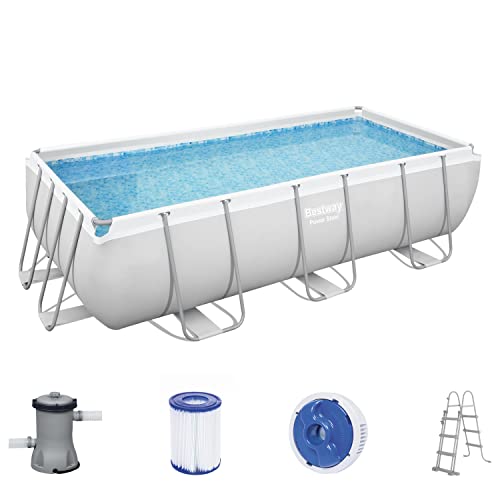 Bestway Power Steel Frame Set Piscina Con Pompa Filtro 404 X 201 X 100 Cm, Grigio Chiaro Quadrato