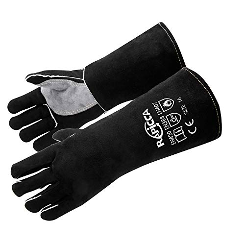 Rapicca 16 Inches,662℉,Leather Forge/Mig/Stick Welding Gloves Heat/Fire Resistant, Mitts For Oven/Grill/Fireplace/Furnace/Stove/Pot Holder/Bbq/Animal