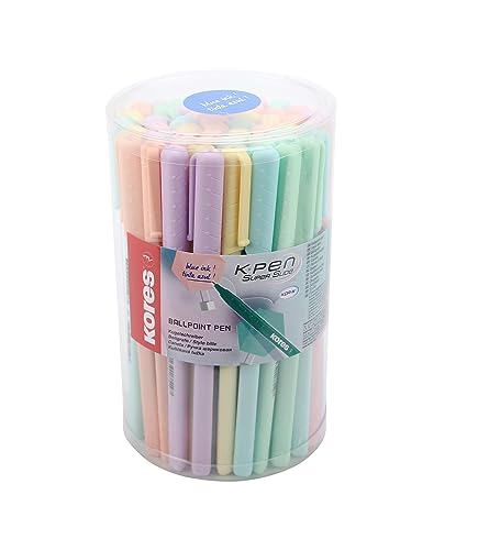 Kores - K0R-M: Penne A Sfera In Colori Pastello, Biro A Punta Media Da 1 Mm Con Inchiostro In Semi-Gel Blu, Forma Triangolare Ergonomica, Confezione D