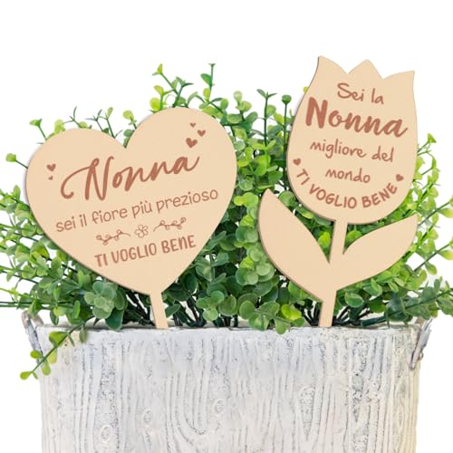 Bofunx 2Pcs Regalo Nonna, Etichette Per Piante In Legno Marcatori Di Piante Targhette Per Piante In Legno Per Giardinaggio Fiore Piante Grasse Semi Vi