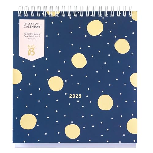 Busy B - Calendario Da Scrivania 2025 - Da Gennaio A Dicembre, Calendario 2025 A Macchie Blu E Oro Con Supporto Incorporato E Rilegatura A Fogli Mobil