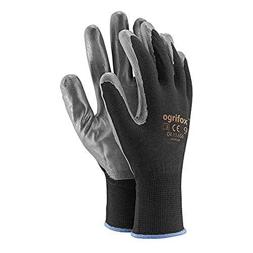 Ogrifox Ox-Nitricar_Bs7 Guanti Protettivi Ox.13.656 Nitricar, Nero-Grigio, 7 Misure, Confezione Da 12