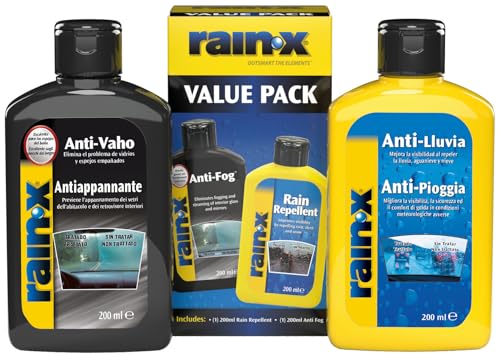 Rain-X Pack Detergenti Vetri Auto Antipioggia E Antiappannante Parabrezza E Finestrini Interni Vehicolo, Adatto Per Vetri Del Bagno, 2X200 Ml, 26916