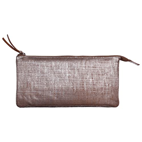 Clairefontaine 410050C -Astuccio Grande 2 Scompartimenti Kleo-Pathra In Vero Cuoio D'Agnello 22X11Cm, Argento